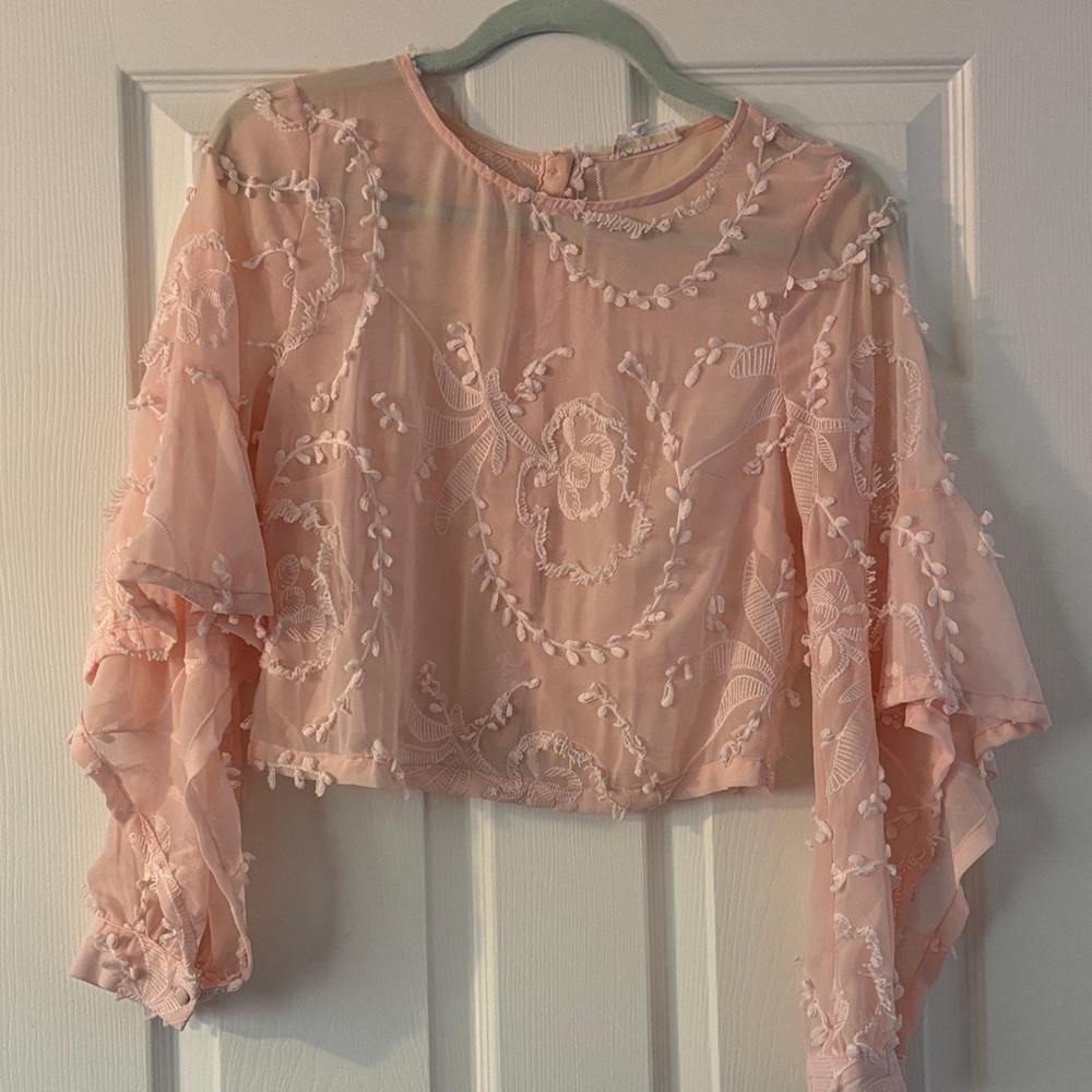 Honey- Chic Blush Embroidered Women's Blouse